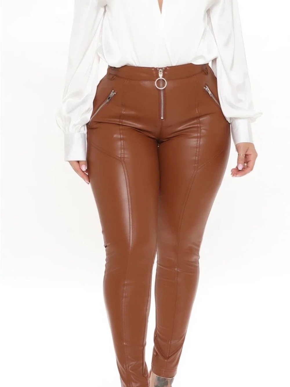 Fashion Nova High-Waist Faux Leather Tan Skinny Pants